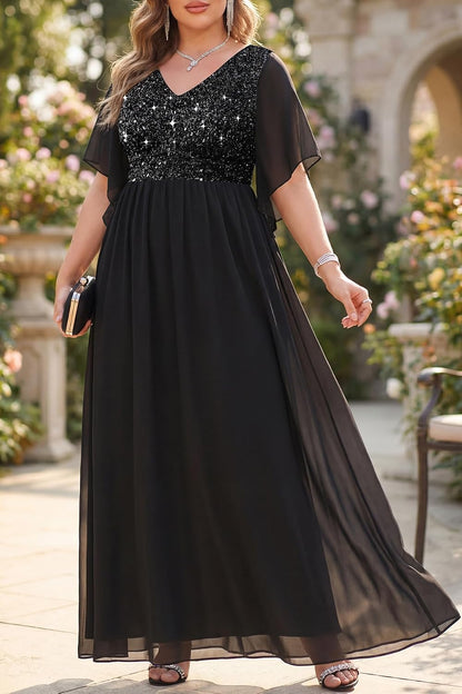 Pinup Fashion Women Plus Size Formal Dresses - Sequin Evening Gown Prom Wedding Guest Floor Length Dress .