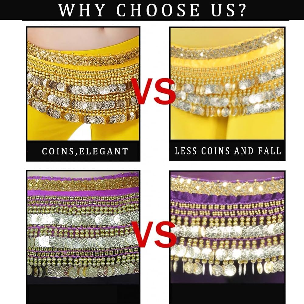 Women Belly Dance Hip Scarf Belly Dancing Multi-Row Gold Coin Belt Dancing Wrap Skirts