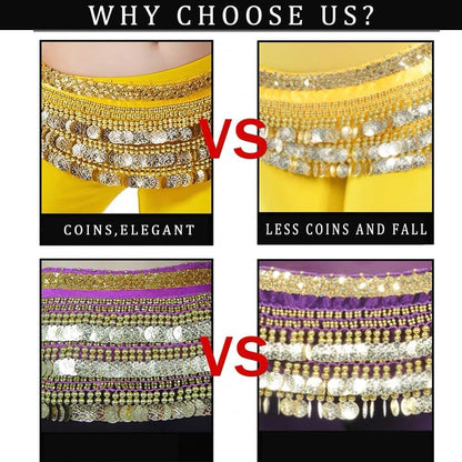 Women Belly Dance Hip Scarf Belly Dancing Multi-Row Gold Coin Belt Dancing Wrap Skirts