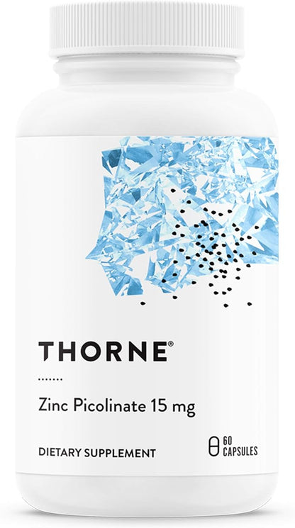 THORNE Zinc Picolinate 15mg - Highly Absorbable Zinc Supplement - Supports Wellness, Immune System, Eye, Skin, and Reproductive Health - Gluten-Free, Soy-Free, Dairy-Free - 60 Capsules