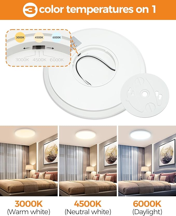 2PACK LED Flush Mount Ceiling Light Fixture, 12Inch 28W Ceiling Light, Dimmable  3000K4500K6000K 3 Color Adjustable Round Ceiling Light 3200LM Low Profile Ceiling Light Fixtures for Kitchen Bedroom