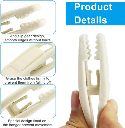 Velvet Hanger Clips, 40 PCS, Beige Non-Slip Flocked Clips, For Pants, Skirts, Suits, Shirts, Socks