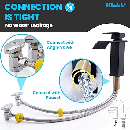 Klabb F18 32-Inch Long Bathroom Kitchen Faucet Connector Braided Stainless Steel Supply Hose 38-Inch Female Compression Thread x M10 Male Connector, x 2 Pcs (1 Pair)