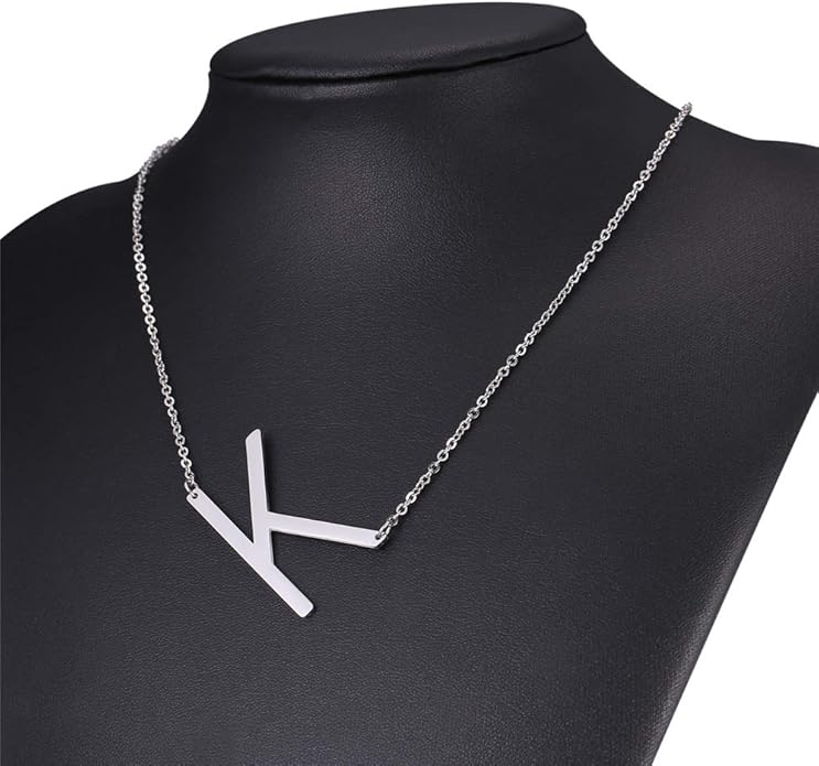 U7 Alphabet Initial Jewelry Women Girls Necklace with Letter A to Z Stainless Steel / 18K Gold Plated CZ Crystal or Statement Sideways Initials Choker Pendant Necklace, Gift Box Packed