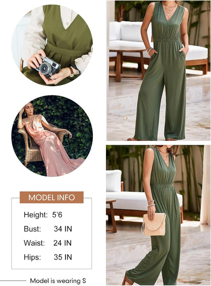 Dokotoo Sleeveless Jumpsuit Wrapped V Neck Elegant for Womens Dressy Casual 2025 One Piece Romper Outfits