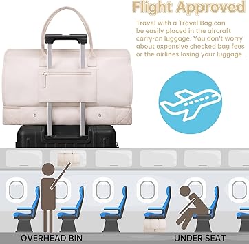 ETRONIK Weekender Overnight Bags for Women, Large Travel Duffle Bags with Shoe Compartment  Wet Pocket, Carry On Tote Bag Gym Duffel Bag with Toiletry Bags for Hospital 3 Pcs Set, Large Size, Beige