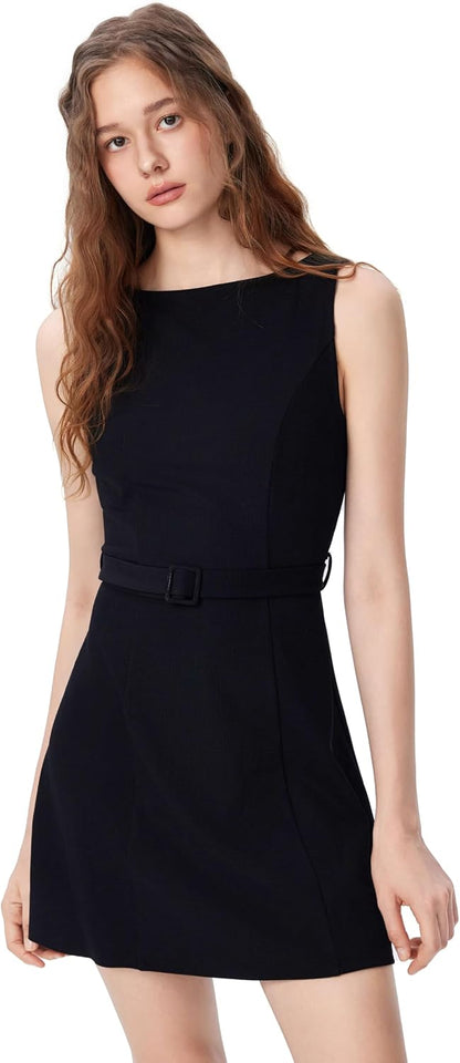 Runs Small, CIDER Sleeveless Dress for Summer Women's Belted Mini A-Line Casual Party Dress.