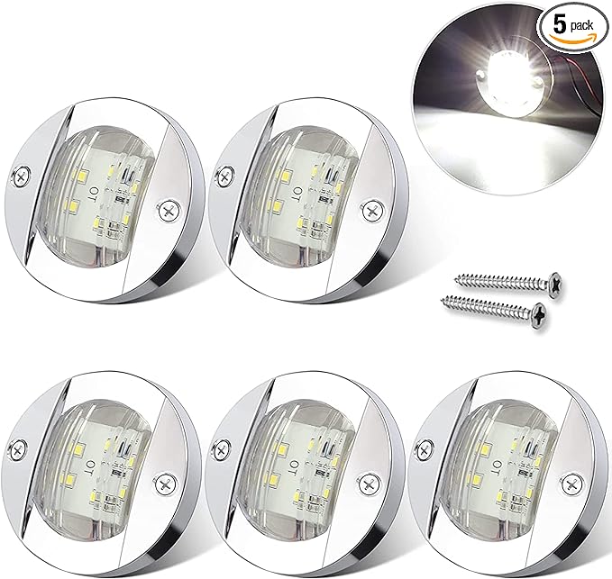 5Pcs White DC 12V 3 Inch Round Marine Boat Interior Lights Transom Mount Led Stern Anchor Lights LED Night Fishing Lights IP67 Waterproof Deck LED Courtesy Light