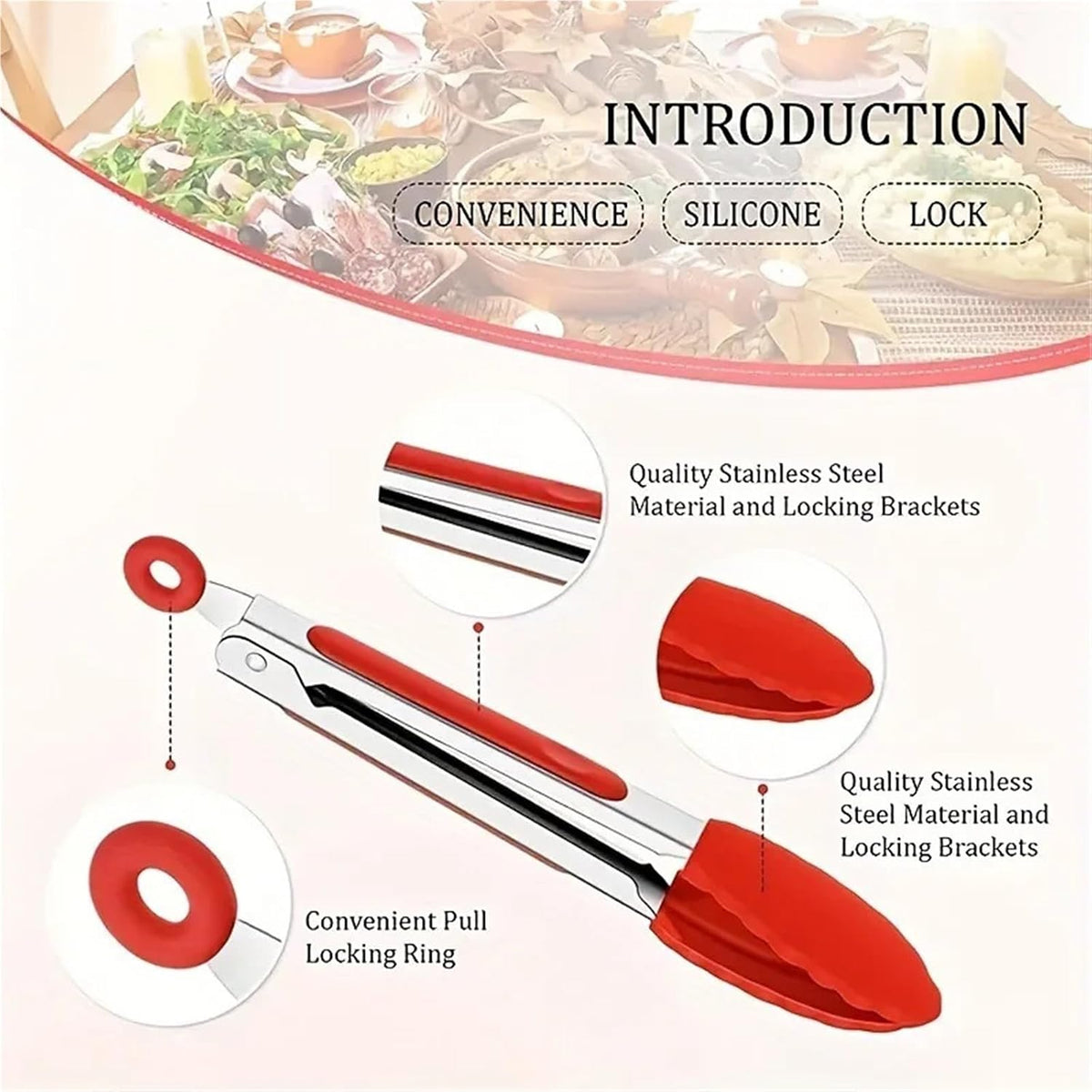Silicone Kitchen BBQ Tongs Stainless Steel Locking Cooking With Tips Non-Slip Food(12 inch Gray)