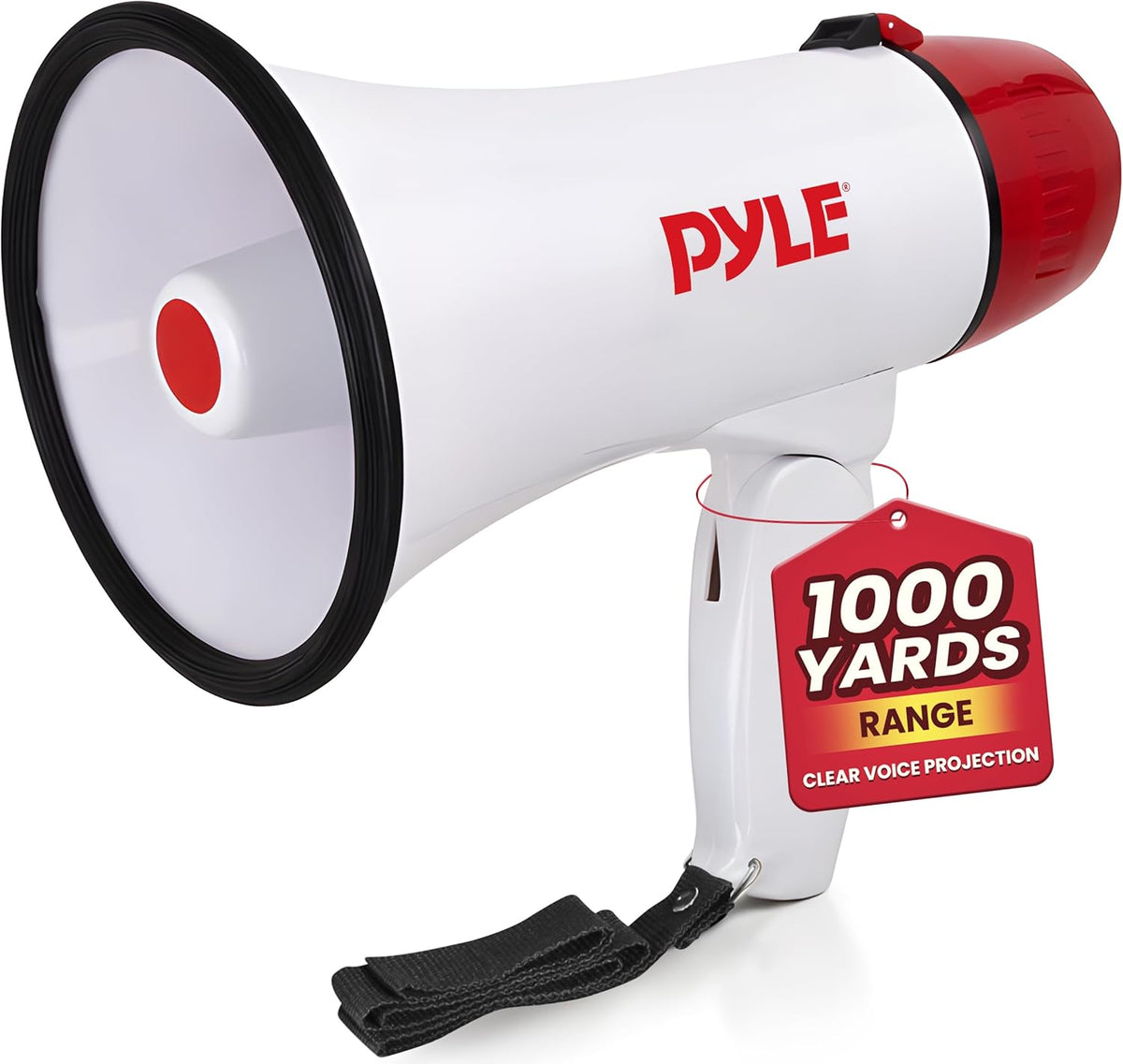 Pyle 20W Megaphone Bullhorn - 5.4'' x 8.6'' Portable Megaphone, Projection Range 1000 Sq. Yards, Voice Talking & Siren Alert, Shoulder Strap, Battery Operated, (White) (Product in good condition; box is damaged)
