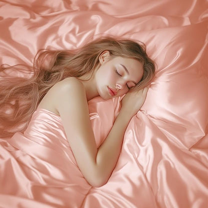 Love's cabin Satin Queen Sheet - 1 Piece Coral Silky Bed Sheet with Deep Pocket, Luxury Silk Feel Satin Queen Size Sheet (1 Flat Sheet)