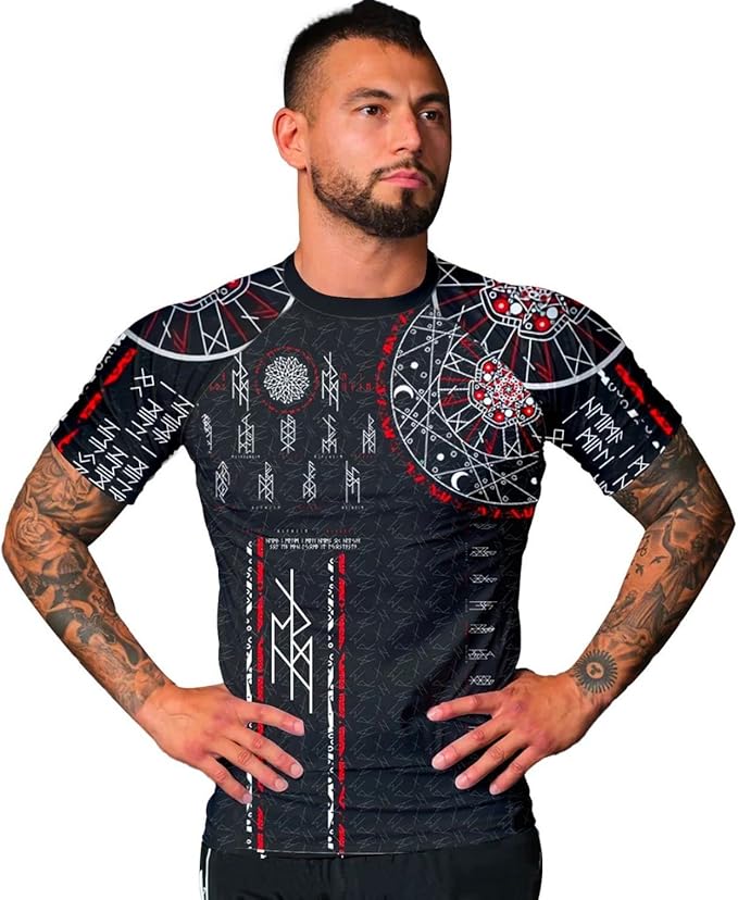 Ultra Soft Compression Shirt, Rash Guard Men Jiu Jitsu Short Sleeve Design 3D Viking MMA Compression Shirt