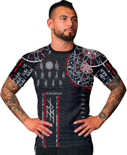 Ultra Soft Compression Shirt, Rash Guard Men Jiu Jitsu Short Sleeve Design 3D Viking MMA Compression Shirt