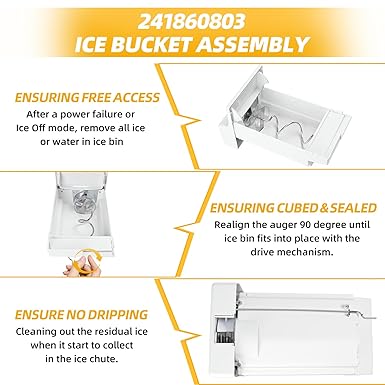 Upgrade 241860803 Ice Maker Bin for Frigidaire Ice Bin Replacement for Kenmore Ice Bin Replacement Fit for Frigidaire ice Maker ice Bucket Assembly with Auger Replace 240323804 AP4300918 240323813
