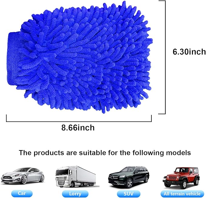 Ziciner Premium Microfiber Wash Mitt, Soft Scratch-Free Double-Sided Chenille Washing Gloves Perfect for Car Washing and Detailing (Blue, Large)