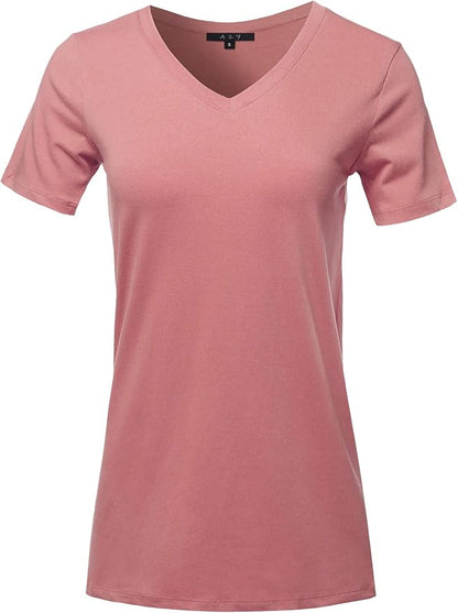 Women's Basic Solid Premium Cotton Short Sleeve V-Neck T Shirt