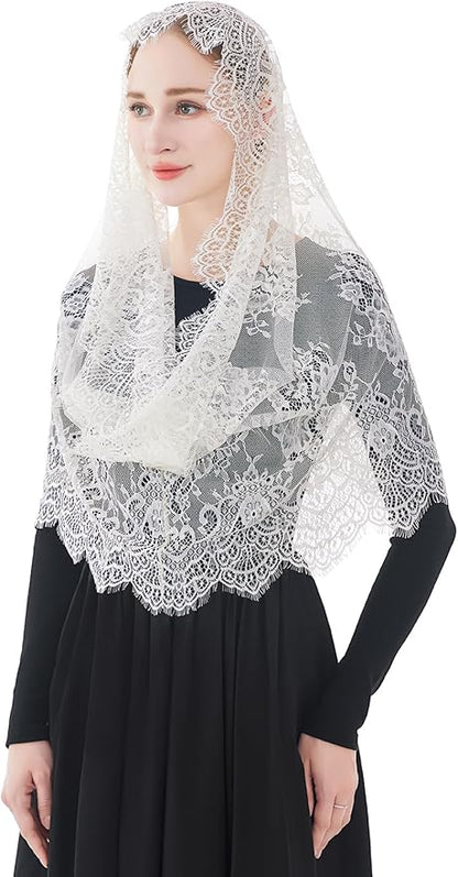 Wgior Spanish Infinity Veils for Church Lace Chapel Veils Catholic Church Veil Latin Mass Head Covering Scarf Mantilla
