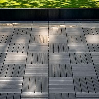 44 PCS Plastic Interlocking Deck Tiles, 12"x12" Waterproof Outdoor Flooring, Patio Floor Decking Tiles for Balcony, Backyard, Pool, Garden Balcony Decorations (44, C-Gray, 12'' x 12'')