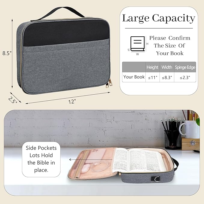 Dofilachy Bible Covers for Women - Stylish Bible Case for Women - Large Bible Cover with Durable Handle - Bible Carrying Case for Girls Boys Kids with Metal Zipper - Bible Bag Journal Case