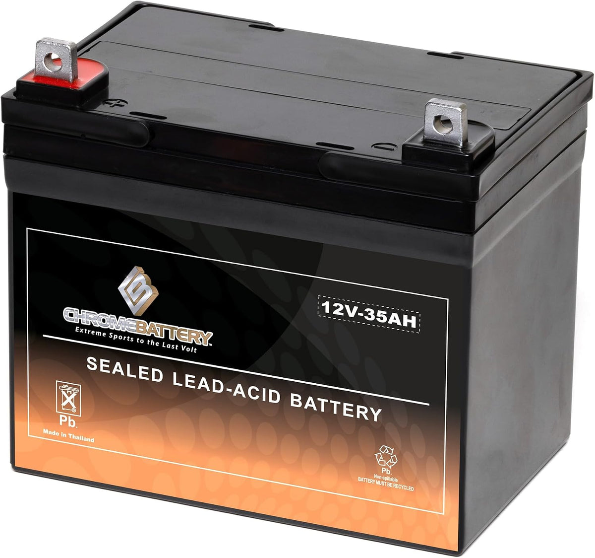 CB CHROMEBATTERY 12V 35AH T3 Maintenance-Free Battery for Alarm Systems, Scooters, Toys, Emergency Lights, and More - Nut and Bolt (T3) Terminal