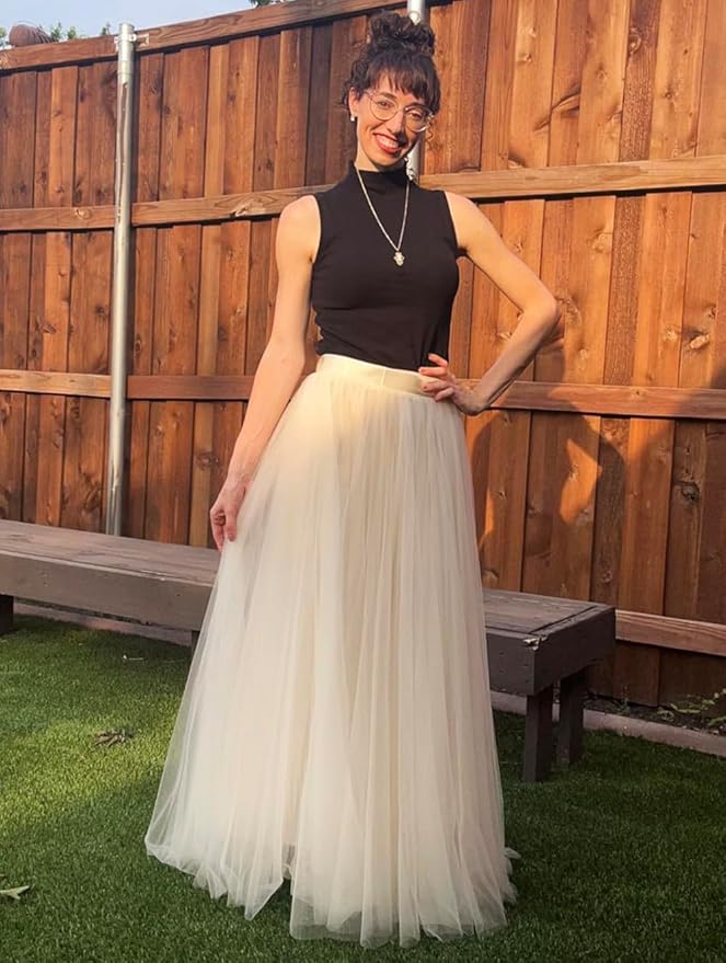 EllieHouse A Line Long Maxi Bridesmaid Tulle Skirt for Wedding Evening Party Prom P68