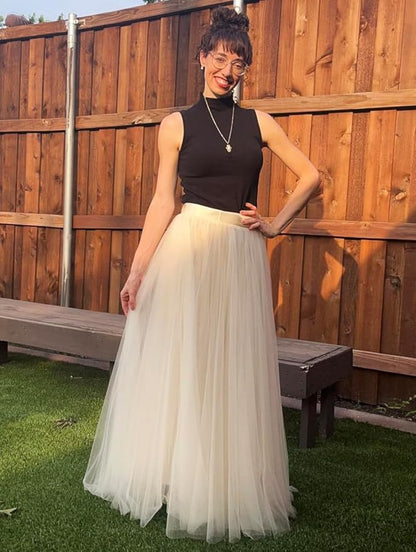 EllieHouse A Line Long Maxi Bridesmaid Tulle Skirt for Wedding Evening Party Prom P68