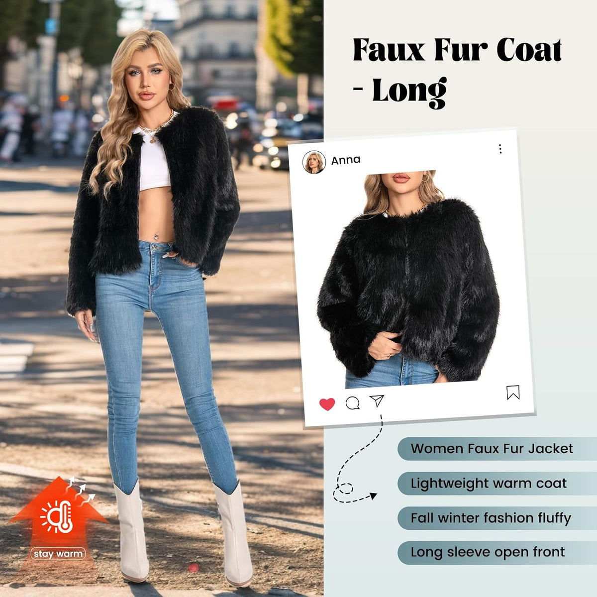 WELLATENT Fur Coats For Women, 2025 Plus Size Faux Fuzzy Jacket Fluffy Long Sleeve Winter Coat with Pockets.
