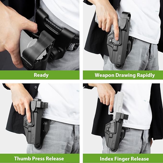 Level II/Level III Retention Duty Holster, Compatible with Glock 17/19/31/32(Gen 1-5), G22/ 23(Gen 1-4), G19X 44 45. Duty Belt Accessories Holster. Law Enforcement Duty Holster. Level Options.