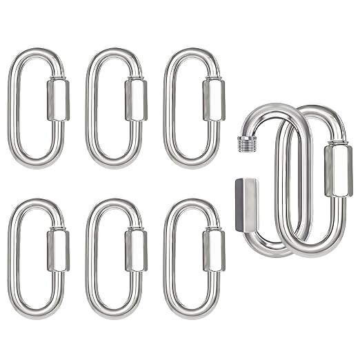 8 PCS 3 Inches Chain Quick Links, M8 Galvanized Steel Thread Heavy Duty Carabiner Clips, 5/16" Locking Carabiners Connectors for Hammock, Camping, Pet Leash, Key Chain, Gym, 2000 Lbs Capacity