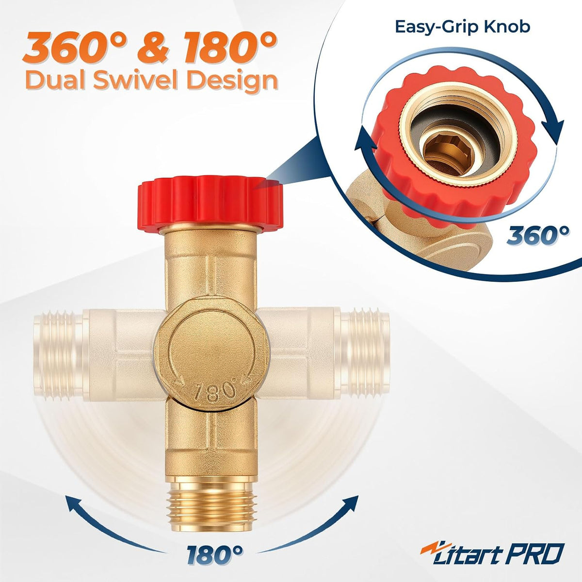 Pivot Pocket High-Flow Adjustable 180° & 360° Swivel Connector, Lead-Free Brass Hose Adapter, Anti-Kink Design, Swivel Connector ONLY, No Silicon Washers