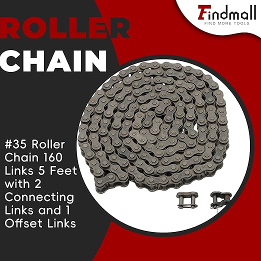#35 Roller Chain 160 Links 5 Feet with 2 Connecting Links and 1 Offset Links Fit for Go Kart and Mini Bike