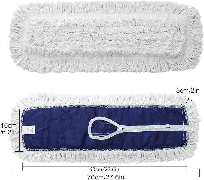 24" 3 Pack Industrial Strength Cotton Dry Dust Mop Head Refill, Fits 24 Inch Frame, Hardwood Floor Duster Broom, Dry Floor Cleaning for Hardwood, Ceramic, Marble Tile