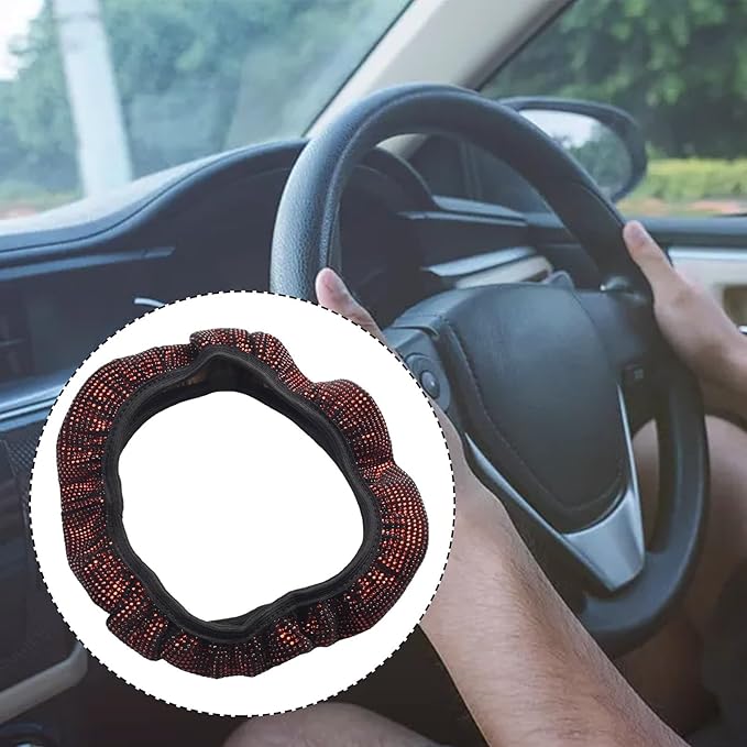 Steering Wheel Cover Women 15 inches Red Diamond Car Steering Wheel Cover Sparkling Anti-Slip Design with Comfortable Flannel Material