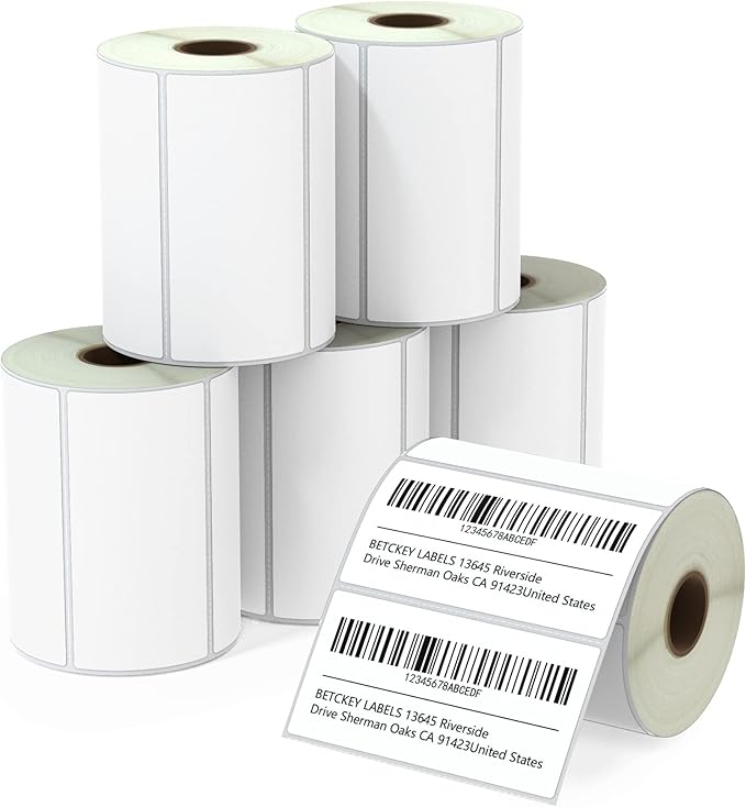 BETCKEY - 4" x 2" (102 mm x 51 mm) Barcode Shipping  Multipurpose Labels Compatible with Zebra  Rollo Label Printer,Premium Adhesive  Perforated 6 Rolls, 4500 Labels