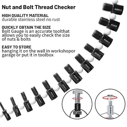 Nut and Bolt Thread Checker, Bolt Size Finder, 45 MaleFemale Thread Gauges (24 Inch  21 Metric) Thread Checker Standard and Metric, Bolt and Nut Identifier Gauge