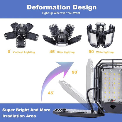 2 Pack LED Garage Light, 150W Ultra Bright Shop Light with 5 Adjustable Panels,15000LM 6500K E26E27 Deformable Ceiling Lights for Garage, Workshop