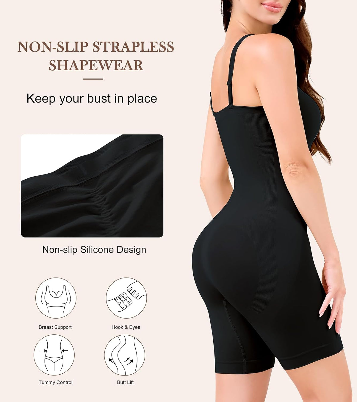 HEPOE Strapless Shapewear for Women, Full Shape Wear Tummy Control Bodysuit, Seamless Slimming Body Shaper.