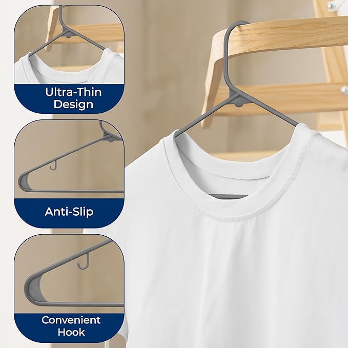 SereneLife Premium 10 Pack Plastic Hangers, Lightweight, Durable, Space Saving Clothes Organizers, Suitable for Shirts, Sweaters, Hoodies, Dresses, Kids Clothes, Good for Home Organization (Gray)