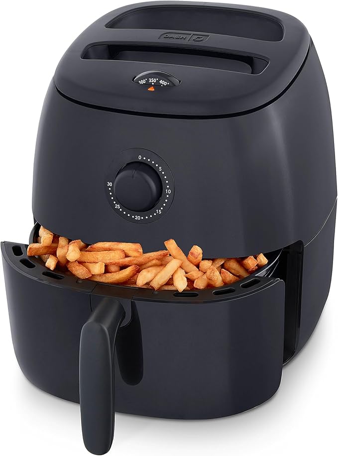 DASH Tasti-CrispN Electric Air Fryer Oven, 6 Qt. Family Size, Black Ai Compact Air Fryer with Large Basket for Healthier Food in Minutes, Ideal for Small Spaces - Auto Shut Off, Analog, 1700-Watt