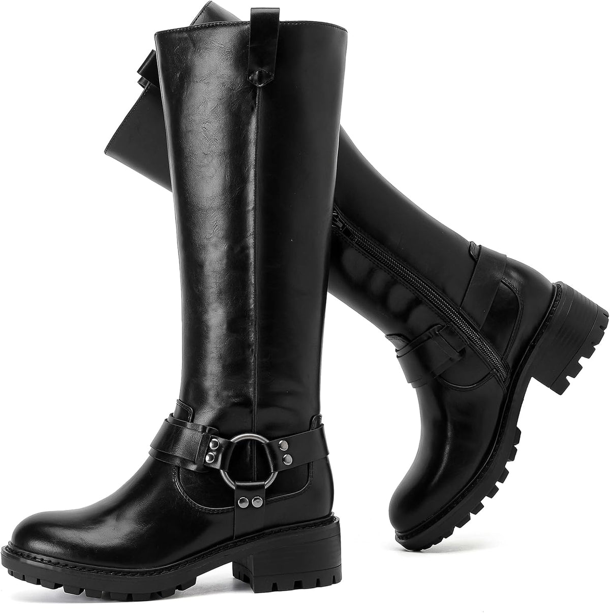 Ruiee Knee High Boots for Women Comfort Stylish Casual Round Toe Tall Riding Combat Boot Classic Fashion Fall Winter Knee-High Flat Boots.