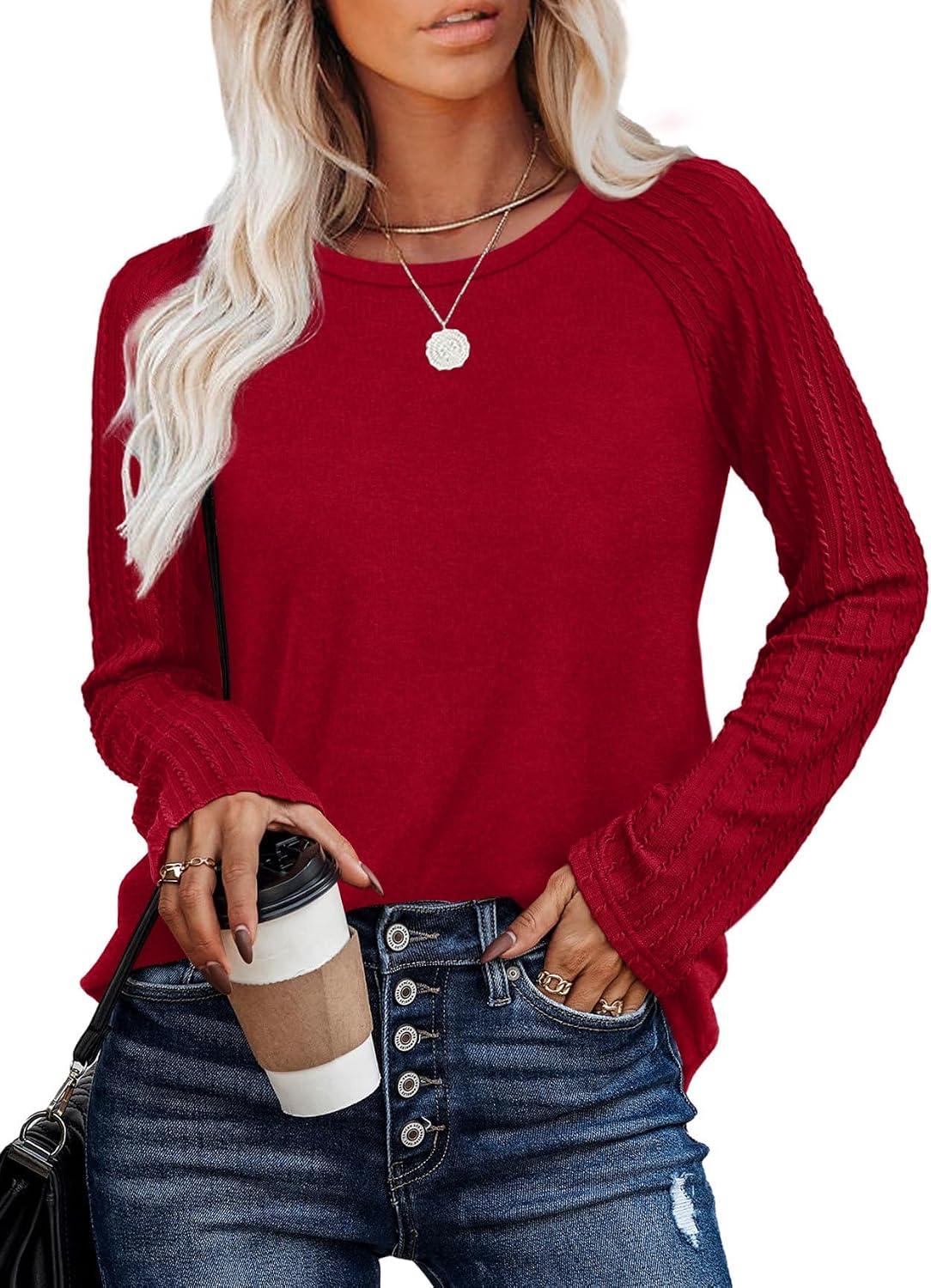 OFEEFAN Long Sleeve Shirts for Womens Fall Fashion 2026 Crewneck Oversized Sweatshirt Tunic Tops to Wear with Leggings