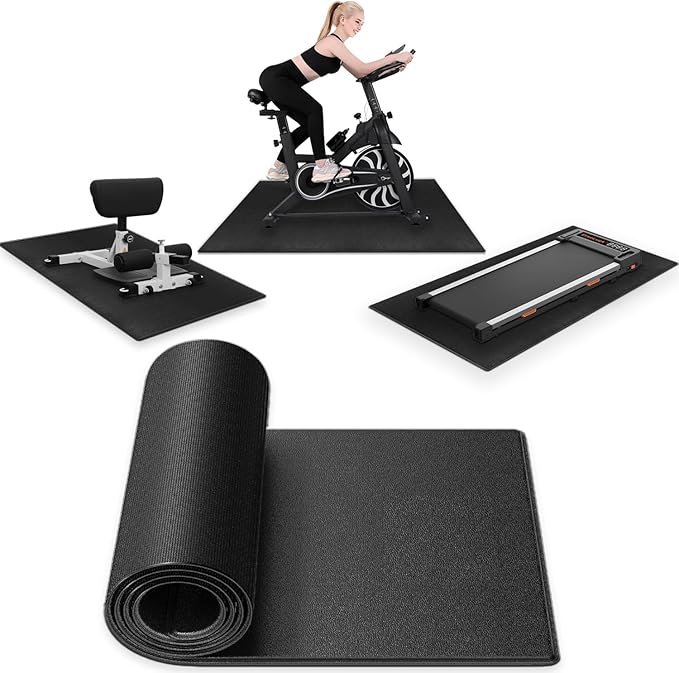 Jakarl Bike Mat Compatible with Treadmill  Elliptical Machine, 6mm Thick, Protects Hardwood Floor  Carpet, Black Trainer Mat for Exercise Equipment (30" x 60")