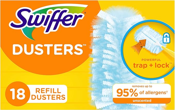 Swiffer Dusters Refill for Cleaning, Feather  Microfiber Duster Disposable Alternative, for Dusting Furniture, Blinds, Ceiling Fans, Walls, Helps Remove Allergens, Unscented, 18ct