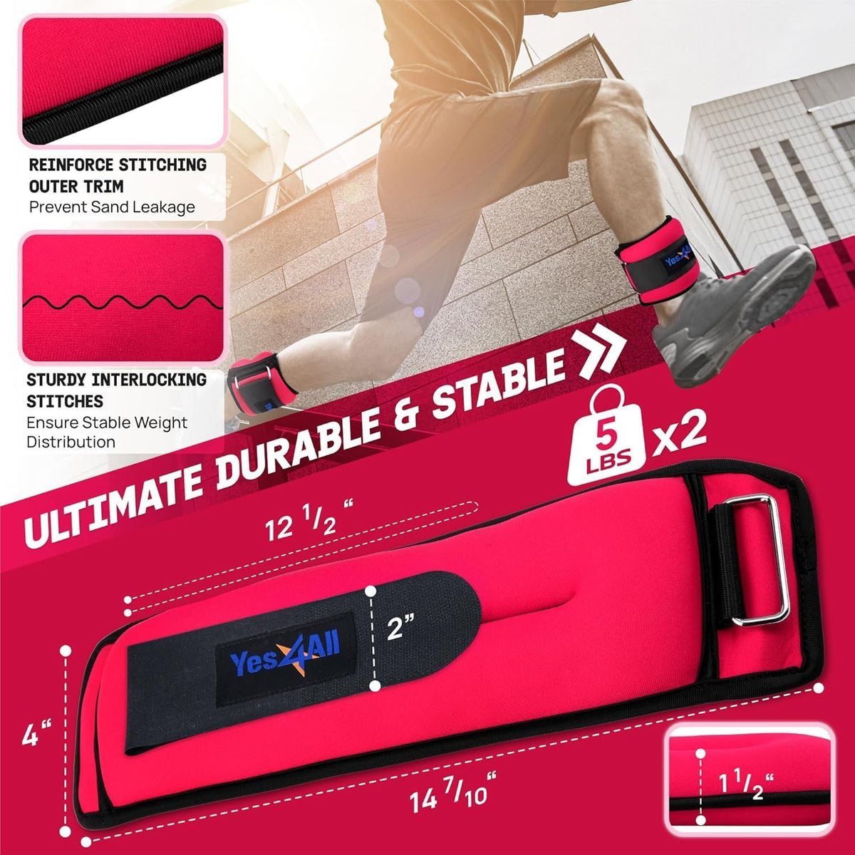 Yes4All Adjustable Wrist & Ankle Weights, Pair