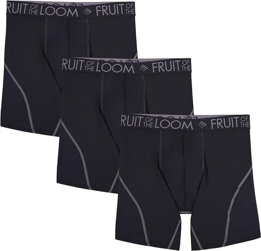 Fruit of the Loom Men's Breathable Boxer Briefs, Moisture Wicking Underwear, Assorted Color Multipacks