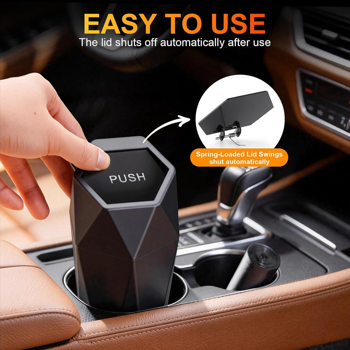 JUSTTOP Small Car Trash Can with Lid, Diamond Design