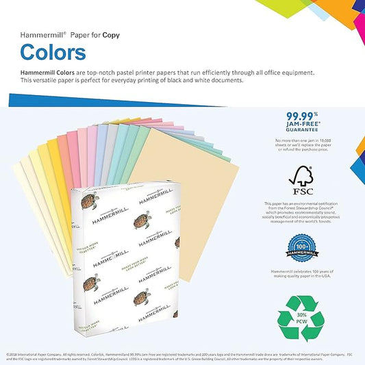 Hammermill Colored Paper, 20 lb Gray Printer Paper, 8.5 x 11-1 Ream (500 Sheets) - Made in the USA, Pastel Paper, 102889R