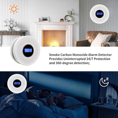 Smoke Detector Carbon Monoxide Detector Combo with Digital Display and Sound Light Alarm, 2-in-1 Smoke  CO Alarm with Battery Operated for Home, Travel or RV
