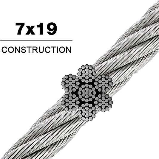 7 x 19 Galvanized Aircraft Cable Wire Rope 1/8" - 250, 500 and 1000 ft (1000 ft Reel)