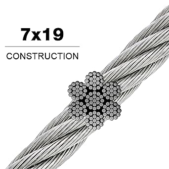 Galvanized Aircraft Cable Wire Rope 14" 7x19-50 ft Coil for DIY Cable Decking Railing System, Marine Grade